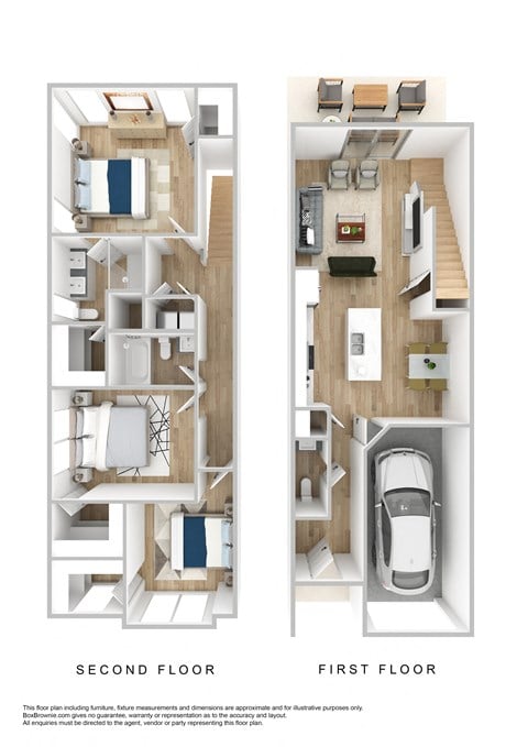 A floor plan of a house with two floors, a second floor and a first floor.